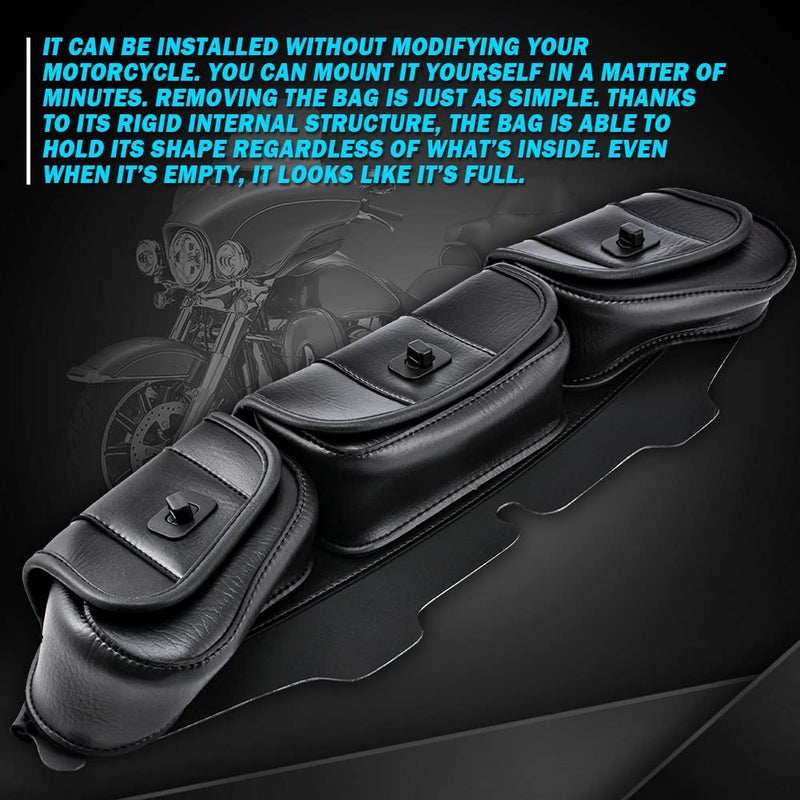 KATUR Motorcycle Windshield Bag Pouch PU Leather with Magnetic Closures Compatible with Harley Touring Street Glide Electra Glide Windshield Bags 1996-2013 - Image 5